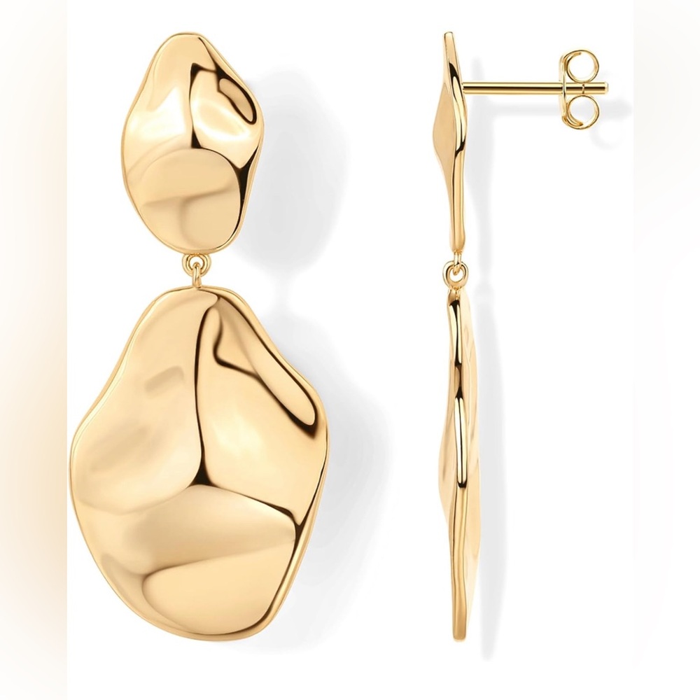 NWT 14K Plated 925 Sterling Silver Posts Teardrop Statement Dangle Earrings